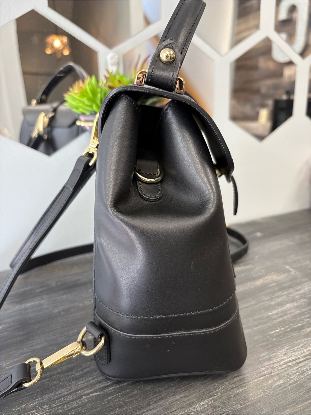 Women’s Structured Black Top-Handle Backpack - Picture 6 of 12